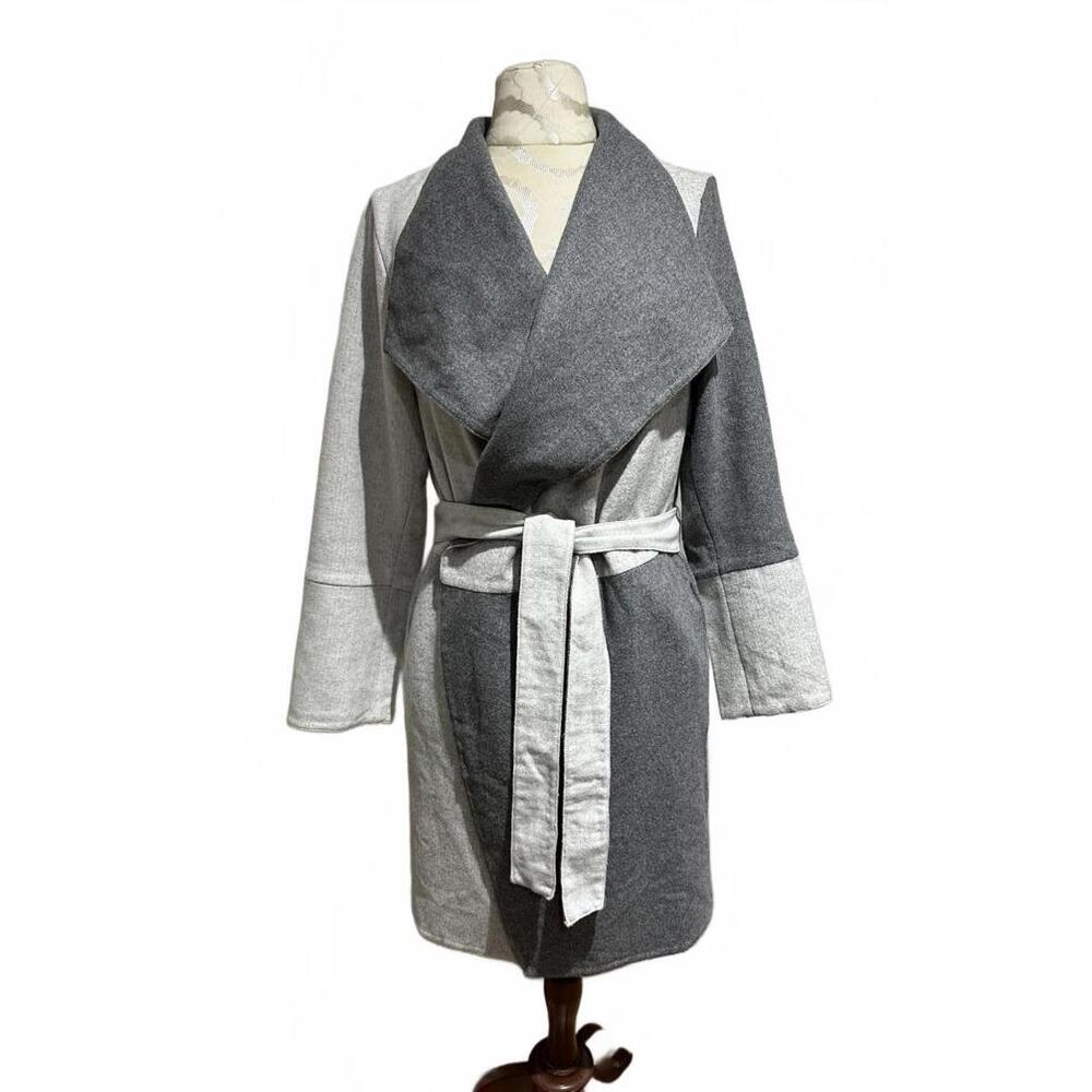 Alfani Two-Tone Gray Wool Blend Women's Wrap Coat with Belt - PXL